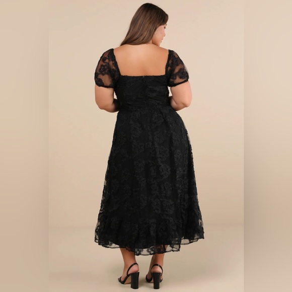 Lulus Notable Elegance Black Mesh Floral Applique Bustier Midi Dress - Picture 3 of 12